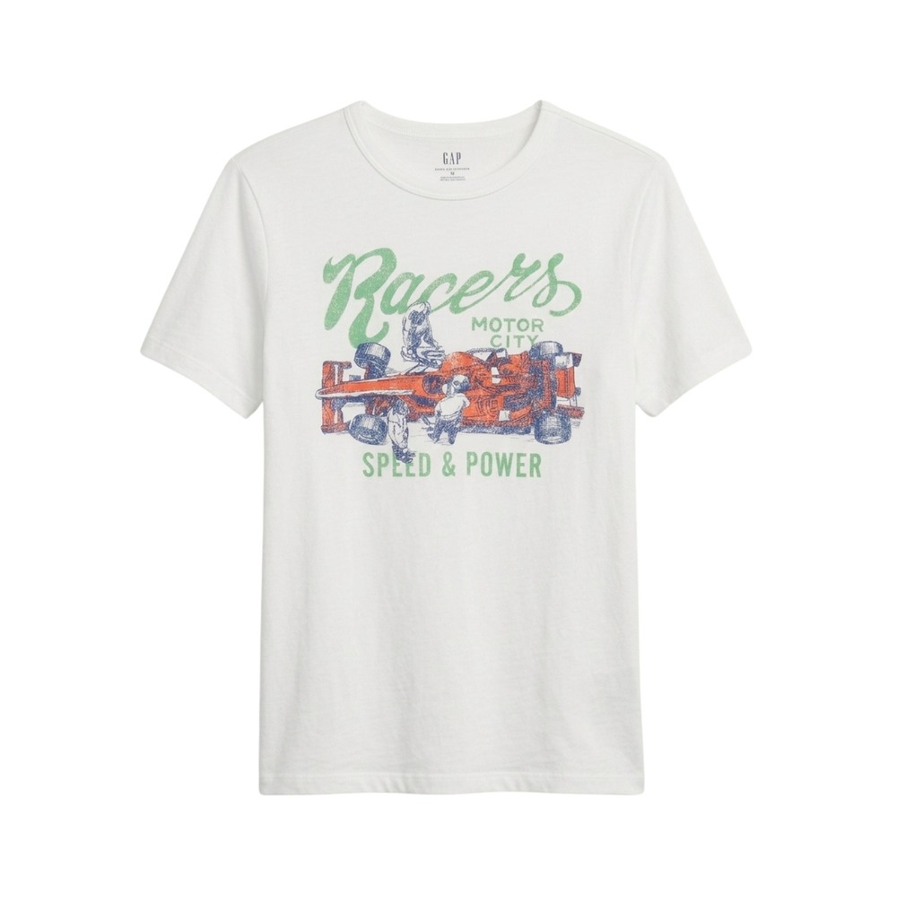 Gap Racers Motor City Speed & Power Graphic Tee‎ White Kid XL Fits Woman Small